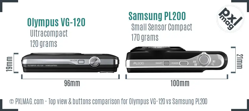 Olympus VG-120 vs Samsung PL200 top view buttons comparison