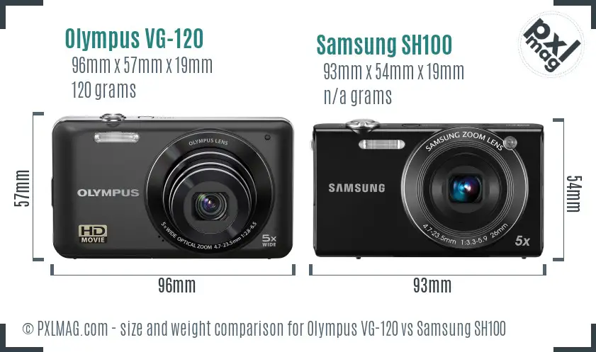 Olympus VG-120 vs Samsung SH100 size comparison Olympus VG-120 vs Samsung SH100 size comparison