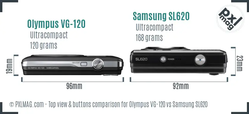 Olympus VG-120 vs Samsung SL620 top view buttons comparison Olympus VG-120 vs Samsung SL620 top view buttons comparison