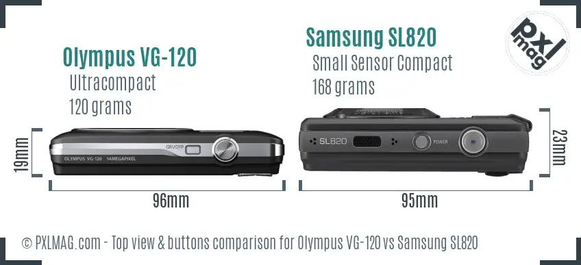 Olympus VG-120 vs Samsung SL820 top view buttons comparison