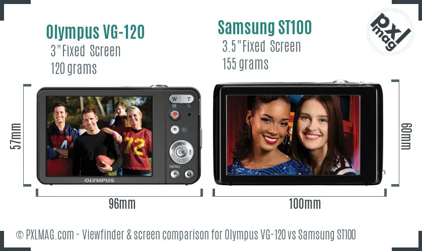 Olympus VG-120 vs Samsung ST100 Screen and Viewfinder comparison
