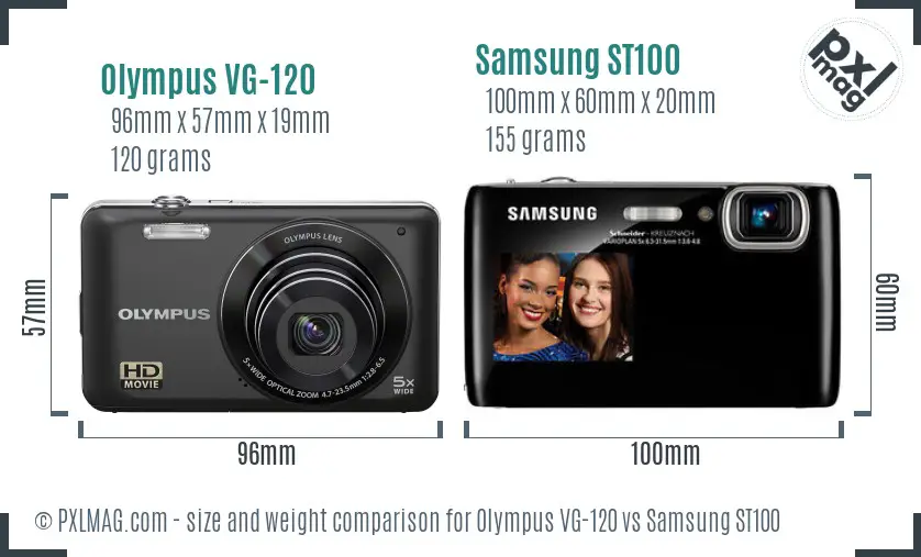 Olympus VG-120 vs Samsung ST100 size comparison