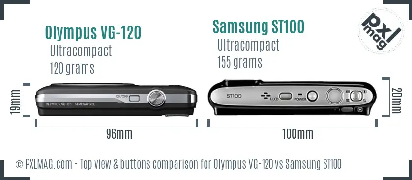 Olympus VG-120 vs Samsung ST100 top view buttons comparison