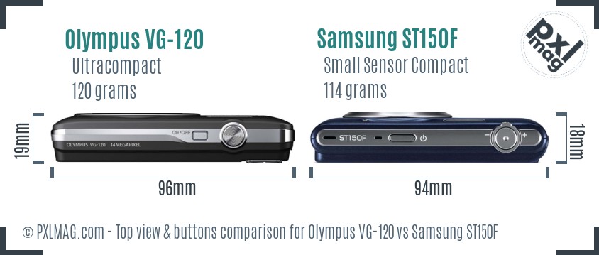 Olympus VG-120 vs Samsung ST150F top view buttons comparison