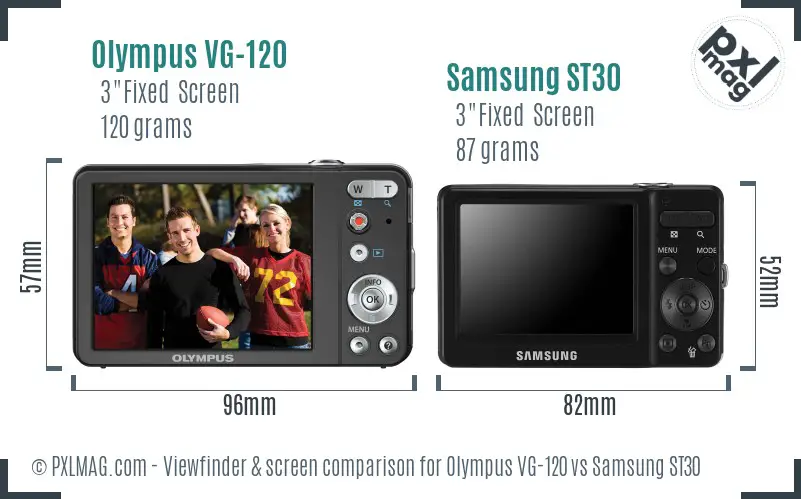 Olympus VG-120 vs Samsung ST30 Screen and Viewfinder comparison