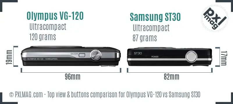 Olympus VG-120 vs Samsung ST30 top view buttons comparison