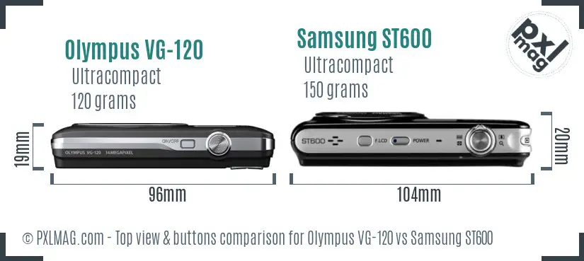 Olympus VG-120 vs Samsung ST600 top view buttons comparison
