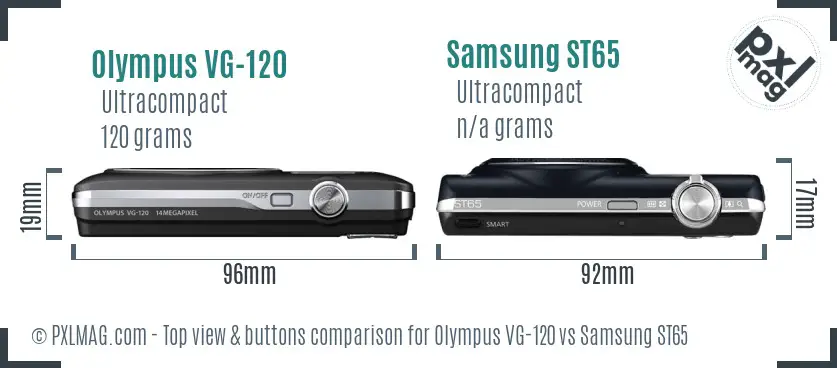 Olympus VG-120 vs Samsung ST65 top view buttons comparison Olympus VG-120 vs Samsung ST65 top view buttons comparison
