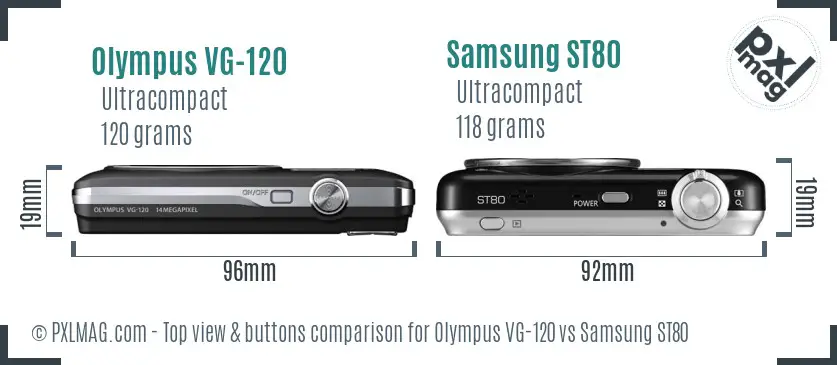 Olympus VG-120 vs Samsung ST80 top view buttons comparison
