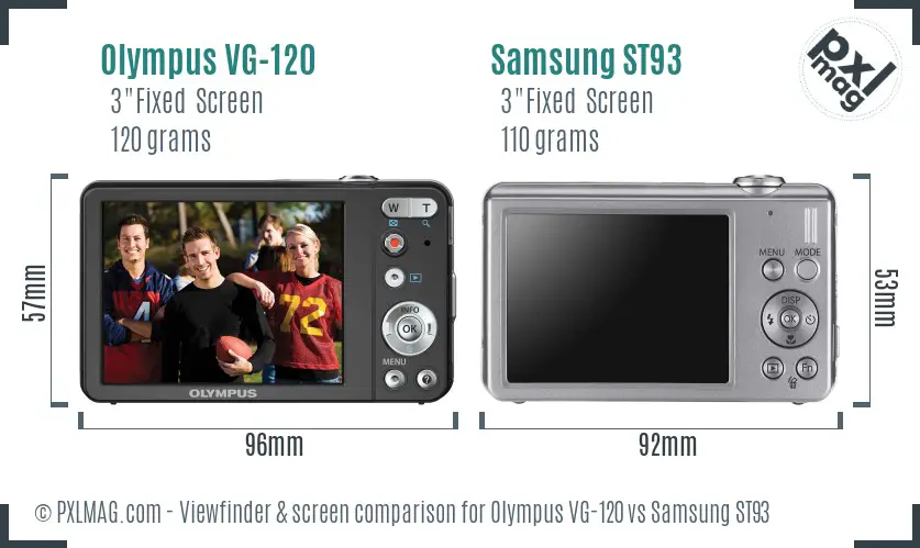 Olympus VG-120 vs Samsung ST93 Screen and Viewfinder comparison
