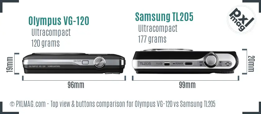 Olympus VG-120 vs Samsung TL205 top view buttons comparison Olympus VG-120 vs Samsung TL205 top view buttons comparison