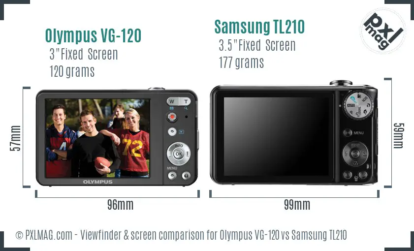 Olympus VG-120 vs Samsung TL210 Screen and Viewfinder comparison