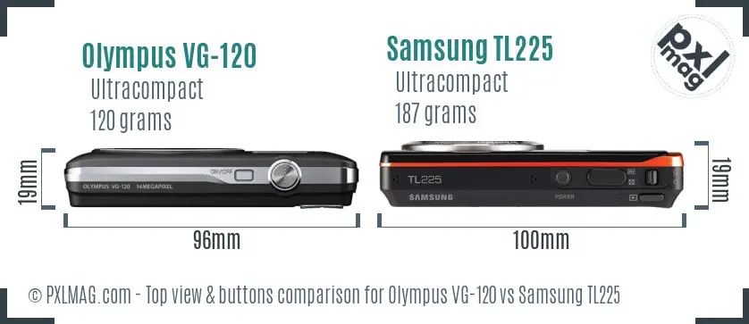 Olympus VG-120 vs Samsung TL225 top view buttons comparison
