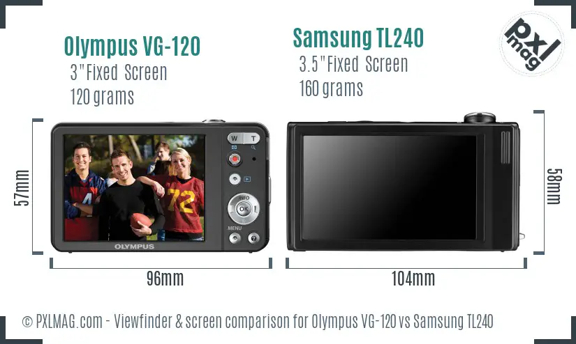 Olympus VG-120 vs Samsung TL240 Screen and Viewfinder comparison