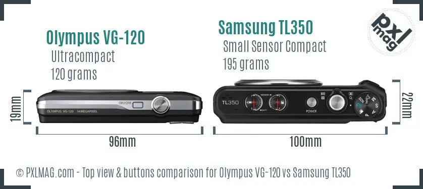 Olympus VG-120 vs Samsung TL350 top view buttons comparison