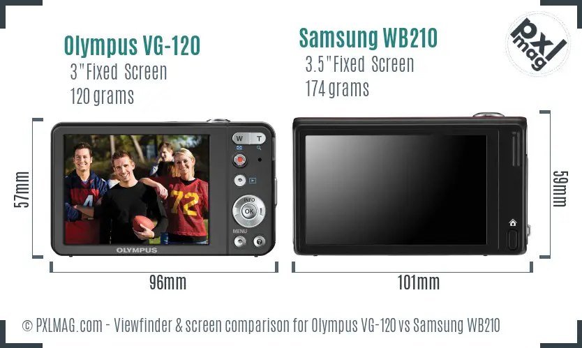 Olympus VG-120 vs Samsung WB210 Screen and Viewfinder comparison