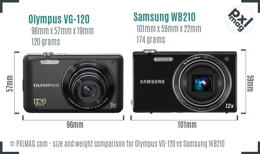 Olympus VG-120 vs Samsung WB210 size comparison