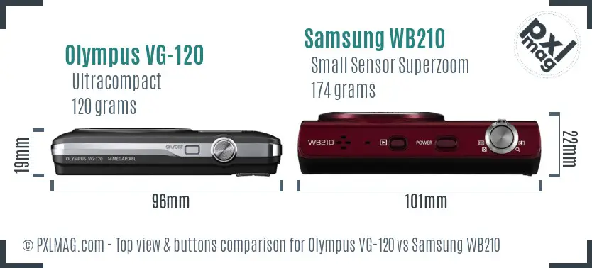 Olympus VG-120 vs Samsung WB210 top view buttons comparison