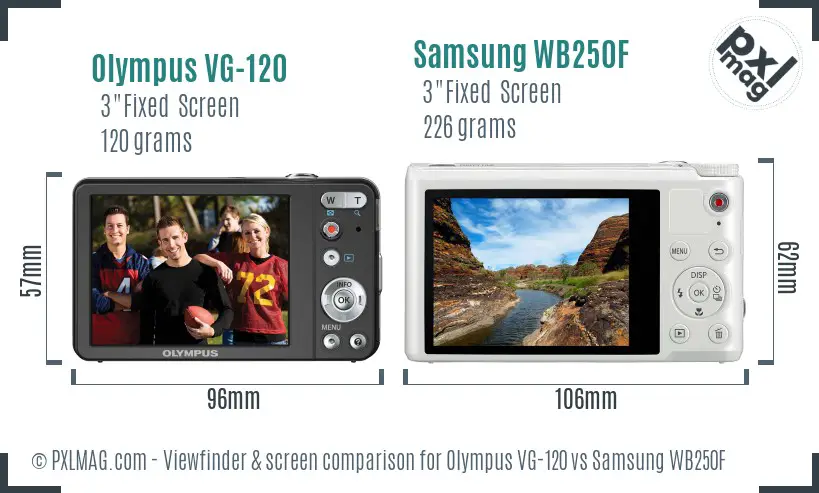 Olympus VG-120 vs Samsung WB250F Screen and Viewfinder comparison