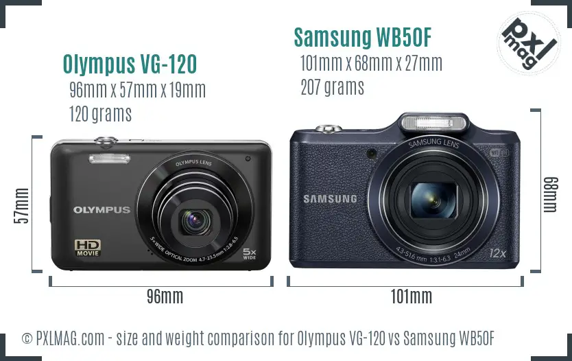 Olympus VG-120 vs Samsung WB50F size comparison
