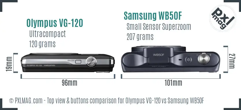Olympus VG-120 vs Samsung WB50F top view buttons comparison