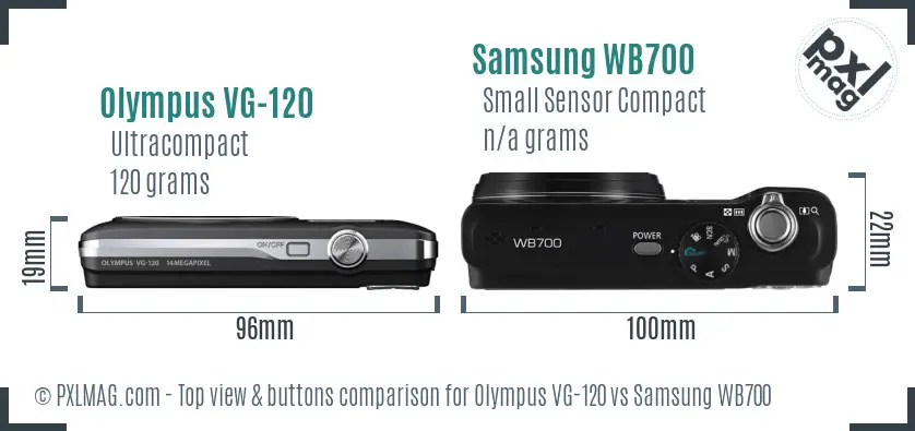 Olympus VG-120 vs Samsung WB700 top view buttons comparison