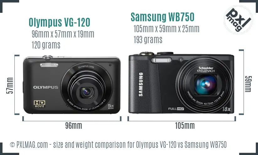 Olympus VG-120 vs Samsung WB750 size comparison