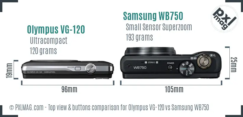 Olympus VG-120 vs Samsung WB750 top view buttons comparison