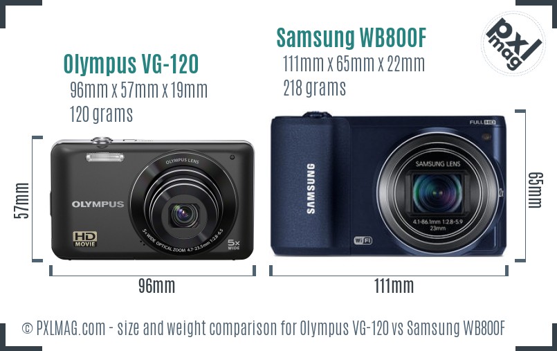 Olympus VG-120 vs Samsung WB800F size comparison