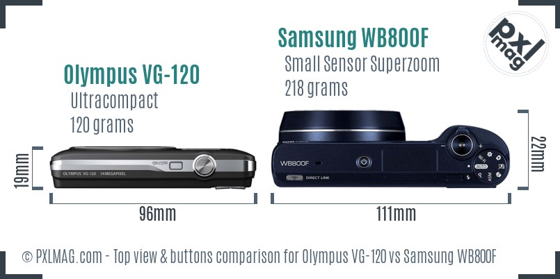 Olympus VG-120 vs Samsung WB800F top view buttons comparison