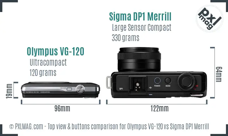 Olympus VG-120 vs Sigma DP1 Merrill top view buttons comparison Olympus VG-120 vs Sigma DP1 Merrill top view buttons comparison