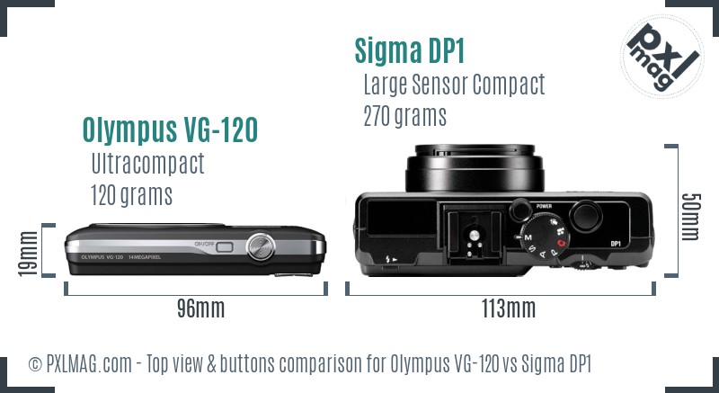 Olympus VG-120 vs Sigma DP1 top view buttons comparison