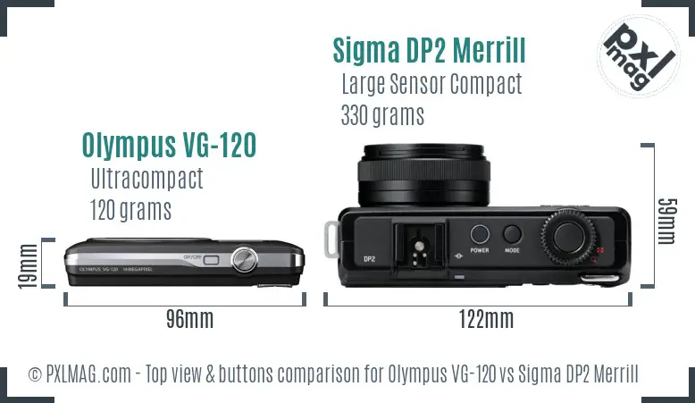 Olympus VG-120 vs Sigma DP2 Merrill top view buttons comparison