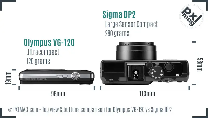 Olympus VG-120 vs Sigma DP2 top view buttons comparison Olympus VG-120 vs Sigma DP2 top view buttons comparison