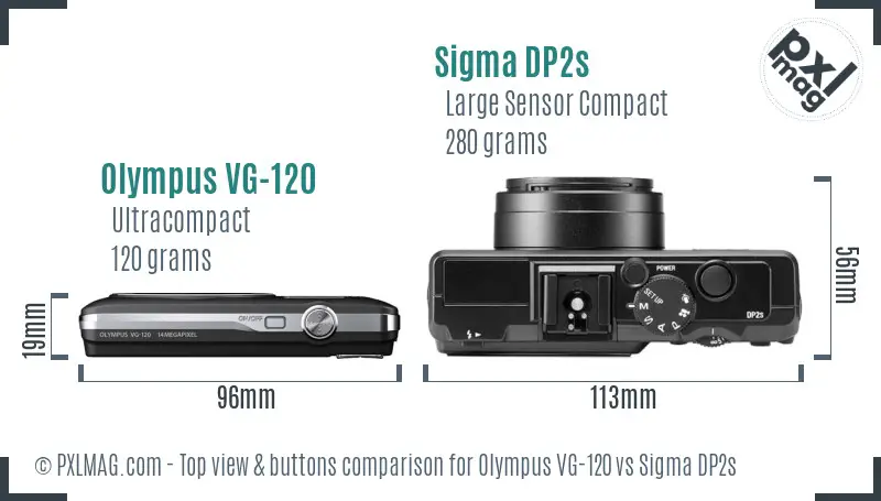 Olympus VG-120 vs Sigma DP2s top view buttons comparison Olympus VG-120 vs Sigma DP2s top view buttons comparison