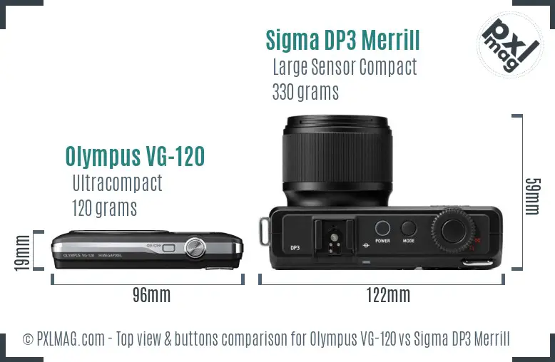 Olympus VG-120 vs Sigma DP3 Merrill top view buttons comparison