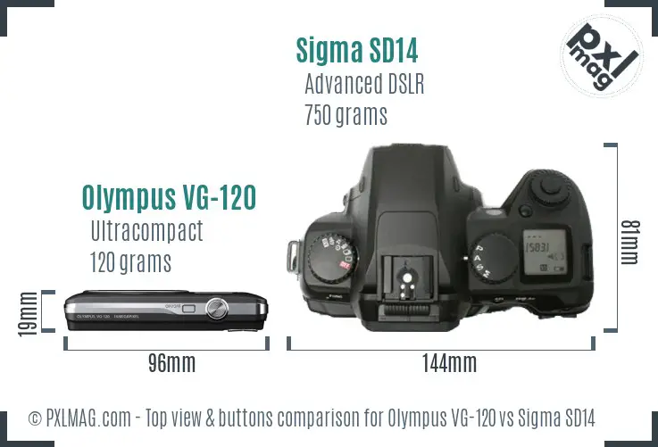 Olympus VG-120 vs Sigma SD14 top view buttons comparison
