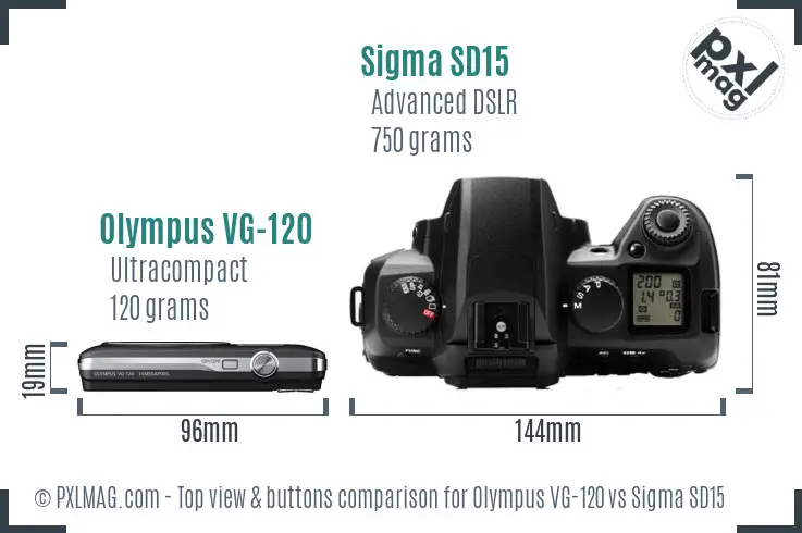 Olympus VG-120 vs Sigma SD15 top view buttons comparison