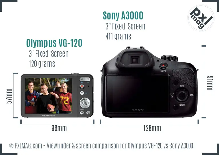 Olympus VG-120 vs Sony A3000 Screen and Viewfinder comparison