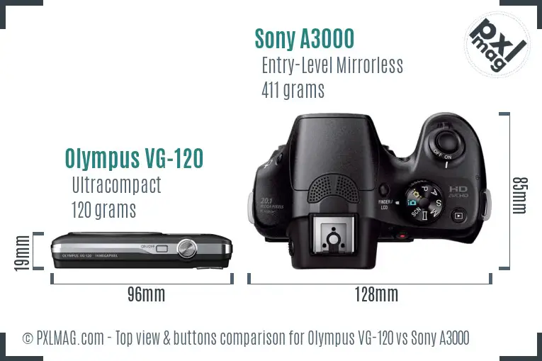 Olympus VG-120 vs Sony A3000 top view buttons comparison