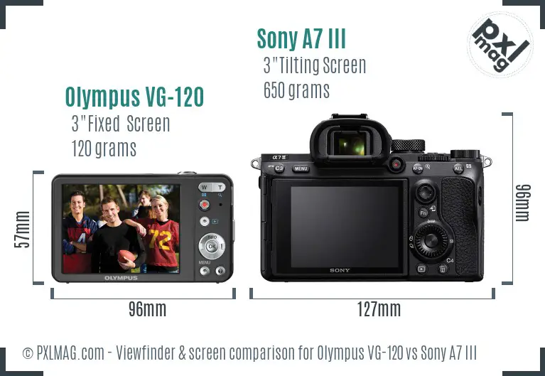 Olympus VG-120 vs Sony A7 III Screen and Viewfinder comparison