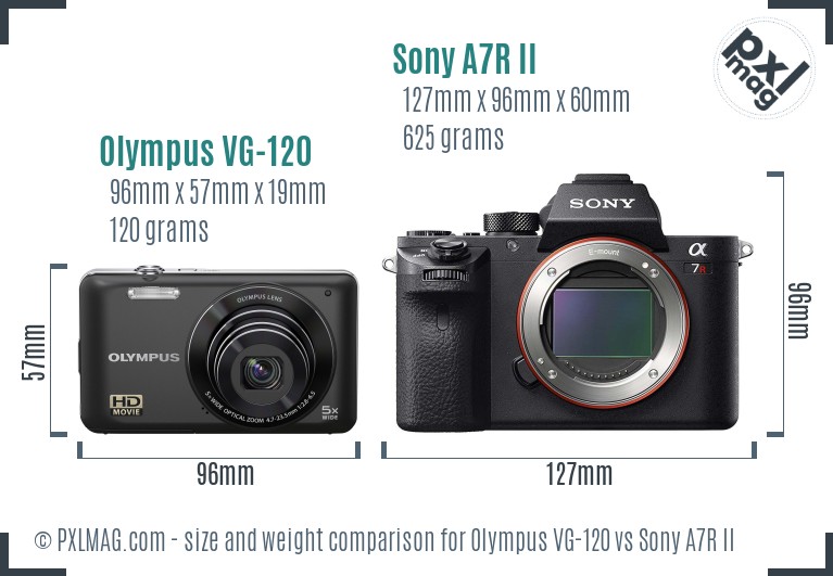 Olympus VG-120 vs Sony A7R II size comparison Olympus VG-120 vs Sony A7R II size comparison