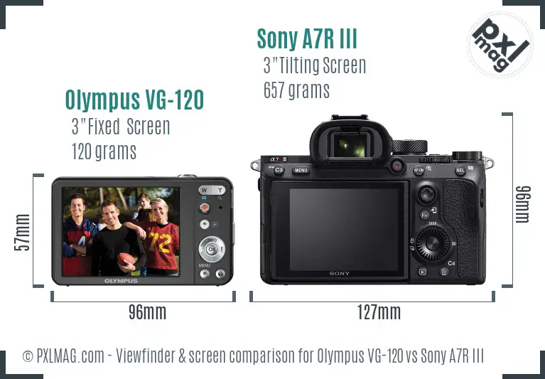 Olympus VG-120 vs Sony A7R III Screen and Viewfinder comparison