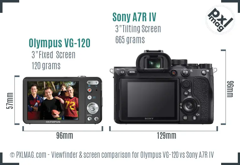 Olympus VG-120 vs Sony A7R IV Screen and Viewfinder comparison
