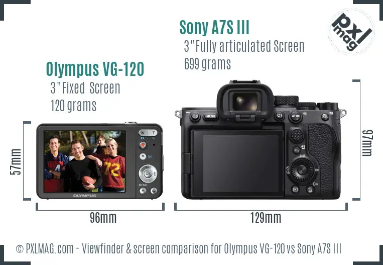 Olympus VG-120 vs Sony A7S III Screen and Viewfinder comparison