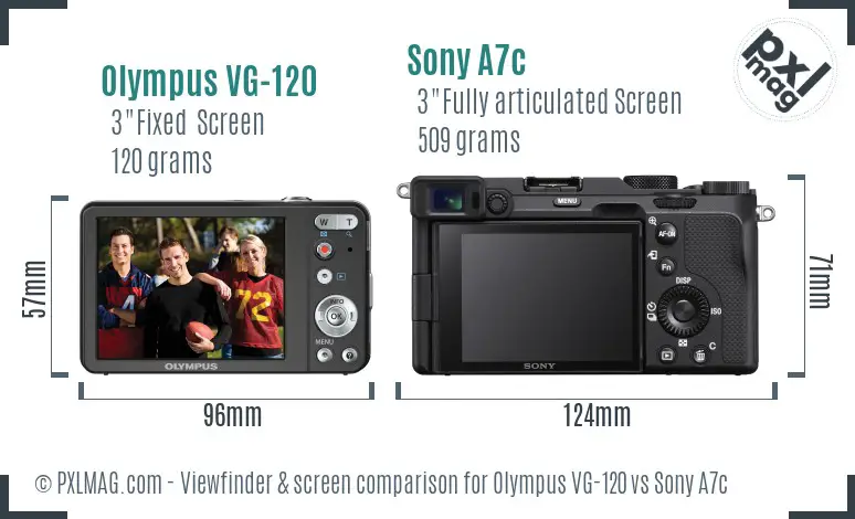 Olympus VG-120 vs Sony A7c Screen and Viewfinder comparison