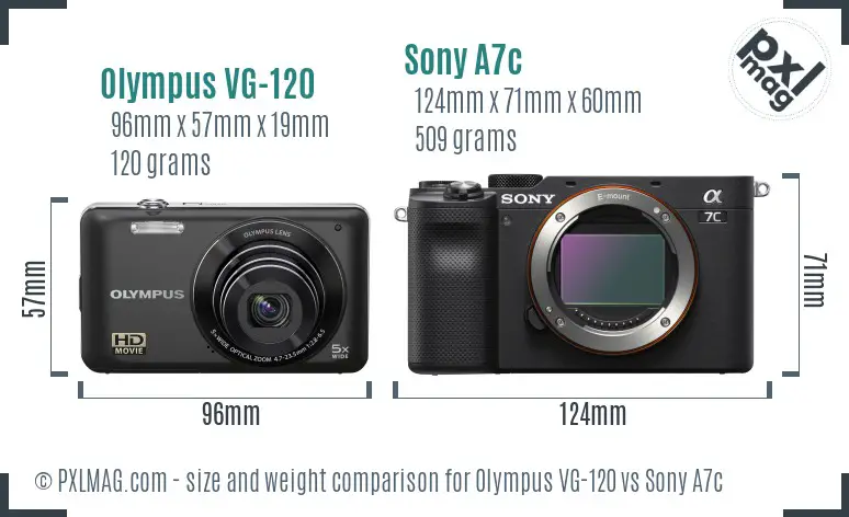 Olympus VG-120 vs Sony A7c size comparison
