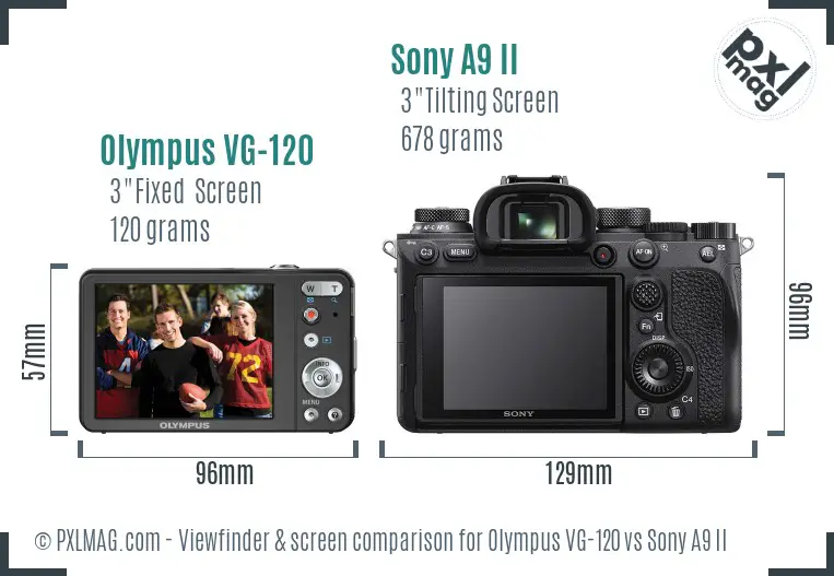 Olympus VG-120 vs Sony A9 II Screen and Viewfinder comparison