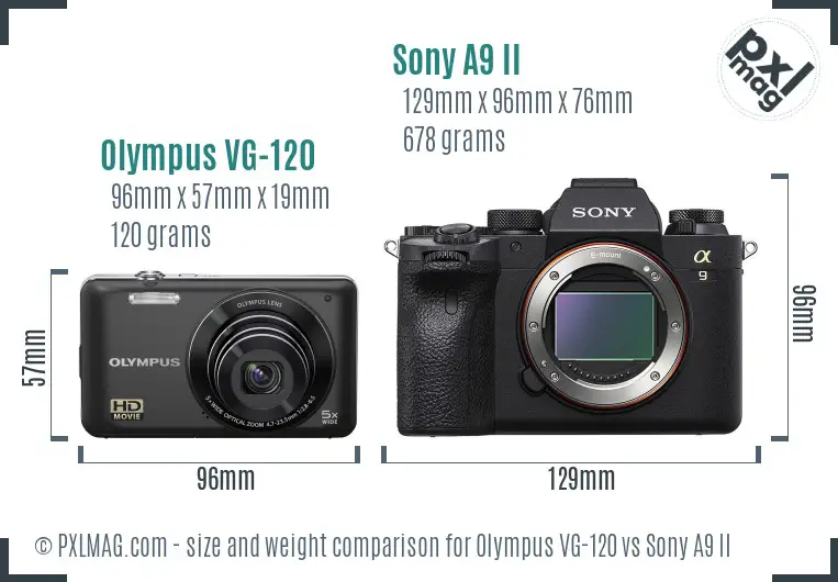 Olympus VG-120 vs Sony A9 II size comparison