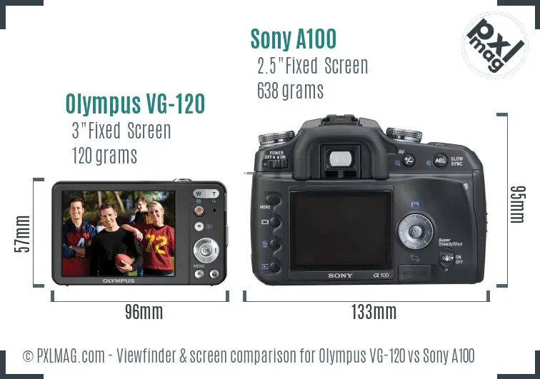 Olympus VG-120 vs Sony A100 Screen and Viewfinder comparison
